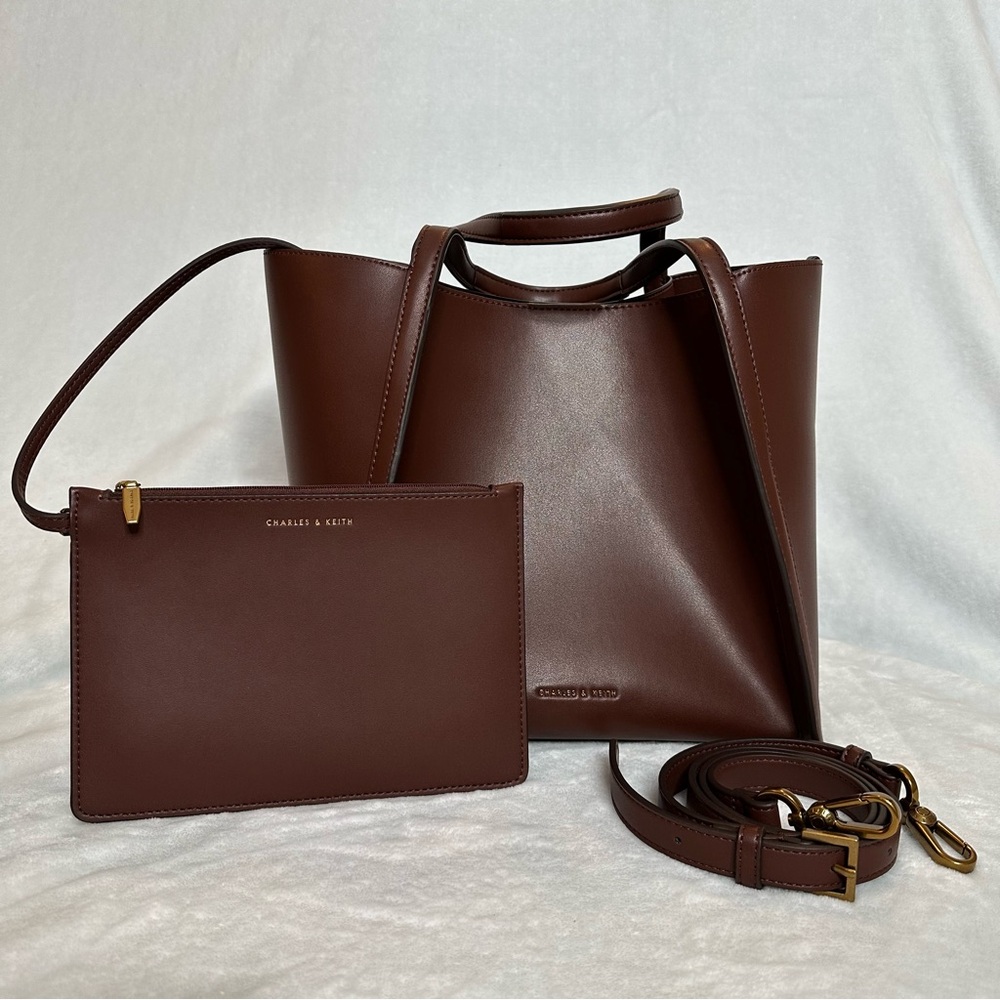 Charles & Keith Brown Tote Bag Set